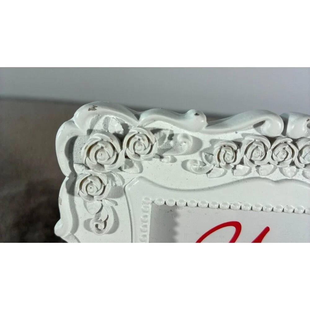 White Rose Floral 4x6 Picture Frame Ornate Shabby Chic Tabletop Wall Decor